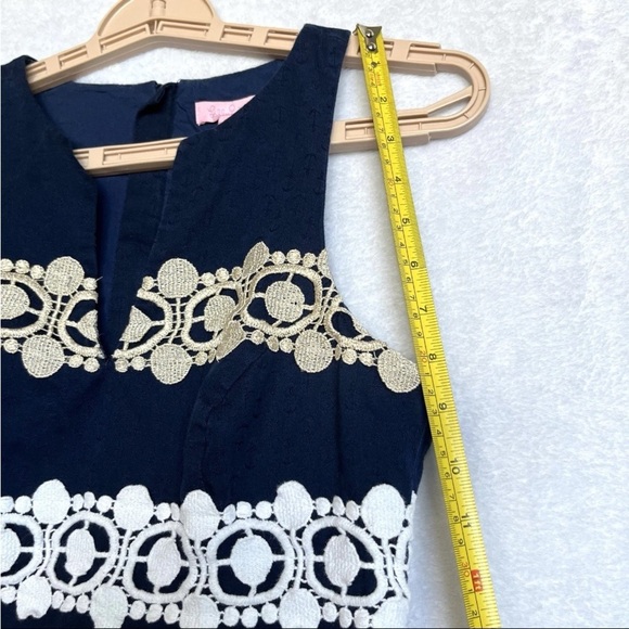 Lilly Pulitzer Augusta Shift Dress Sz 0 Applique Anchors Nautical Navy Gold EUC - Picture 14 of 15
